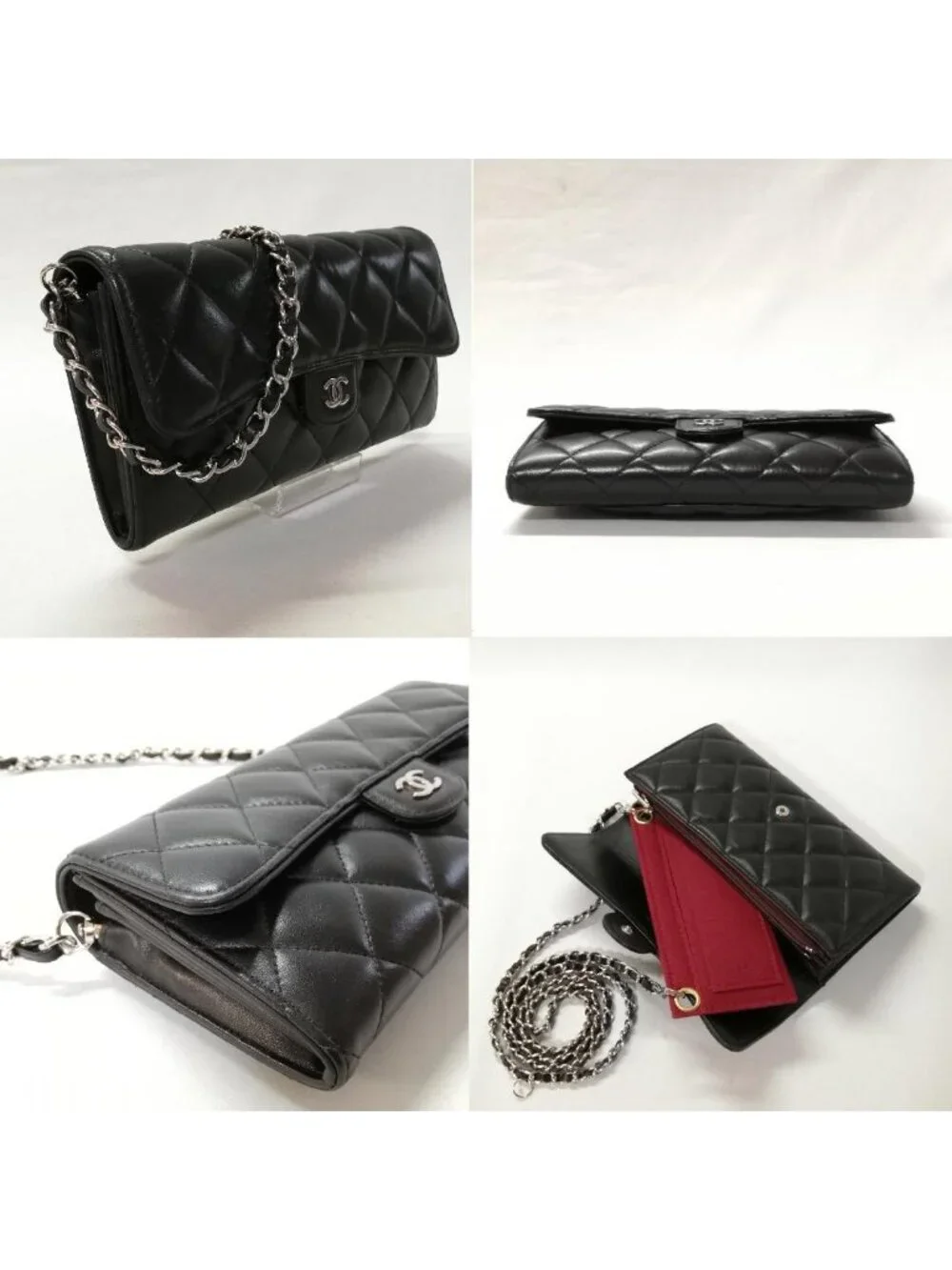 Chanel Lambskin Quilted Wallet Black Silver